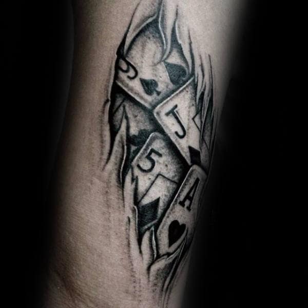 Ripped Skin Playing Card Wrist Tattoos For Men