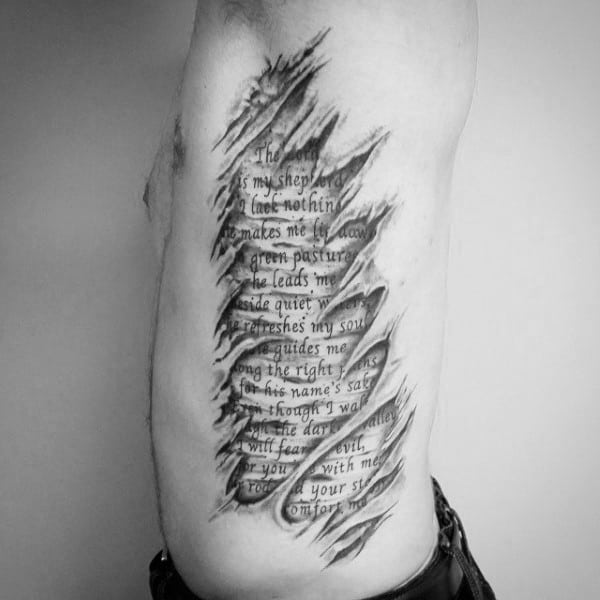 Ripped Skin Psalm 23 Mens Rib Cage Side Tattoos