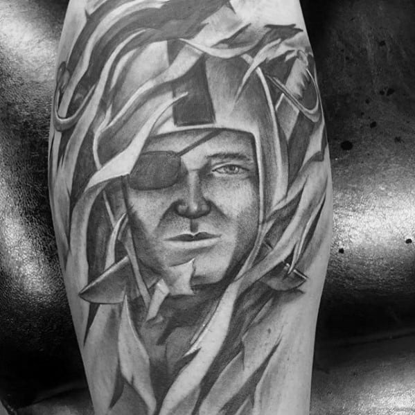 Ripped Skin Shaded Guys Oakland Raiders Leg Tattoos