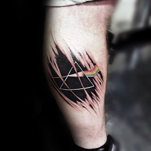 Ripped Skin Side Of Leg Pink Floyd Tattoo Design Ideas For Males