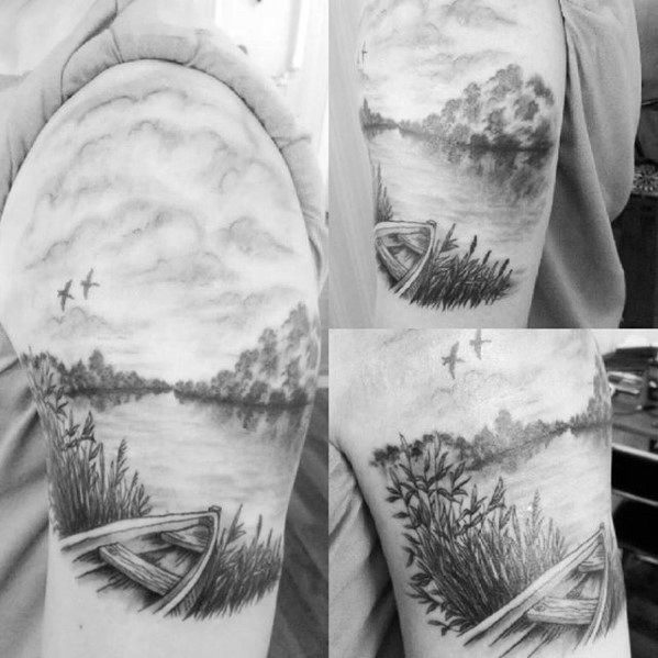 River Male Tattoos Quarter Sleeve