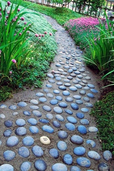 River Rock Exterior Designs Stone Walkway
