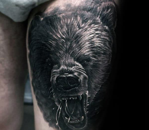 Roaring Angry Bear Guys 3d Thigh Tattoo Ideas