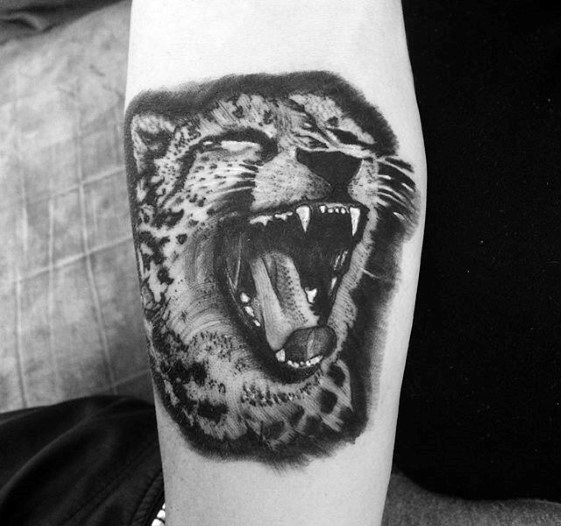 Roaring Cheetah Head Inner Forearm Tattoo Ideas For Men