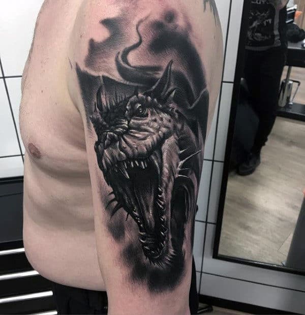 Roaring Dragon Crazy Arm Tattoos For Guys