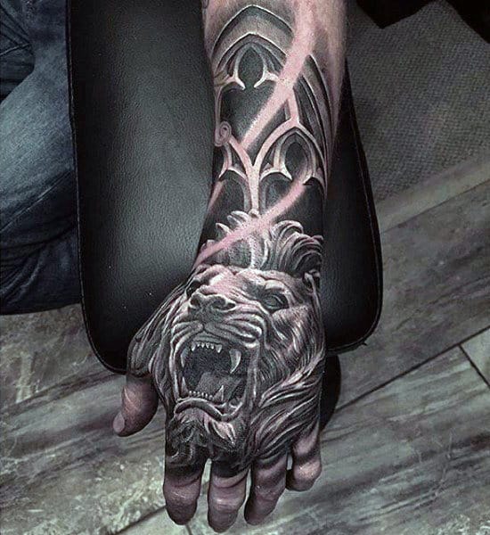 Roaring Lion Guys 3d Hand Tattoos