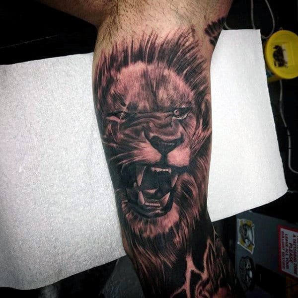 Roaring Lion Guys Arm Sleeve Tattoos