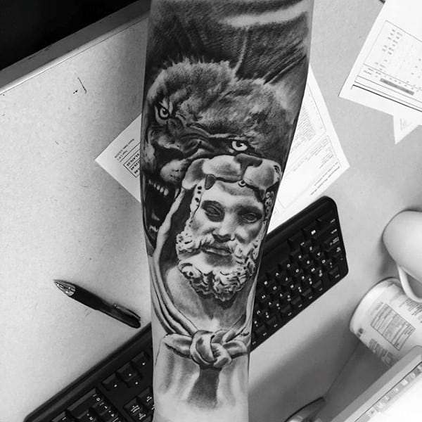 Roaring Lion Hercules Mens Forearm Sleeve Tattoos