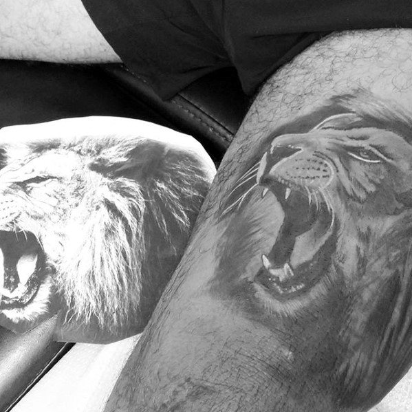 Roaring Lion Thigh Mens Leg Tattoo Ideas