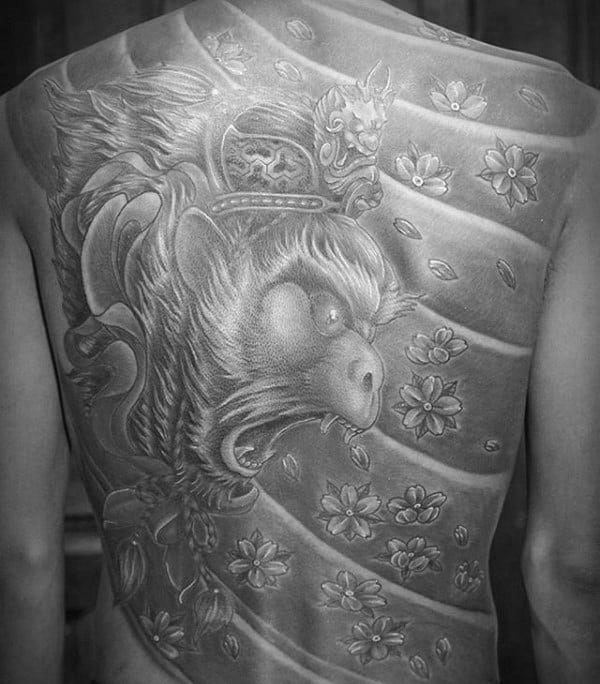 Roaring Monkey King Mens Japanese Full Back Tattoos