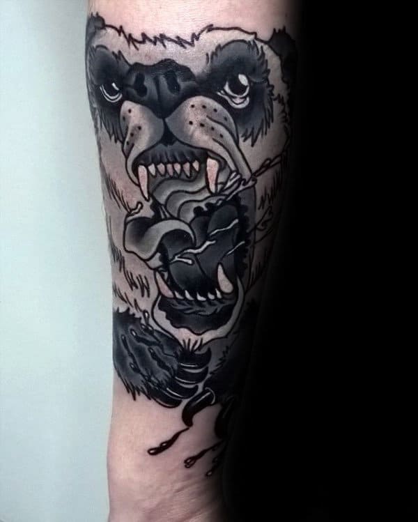 Roaring Panda Bear Mens Outer Forearm Tattoo Designs