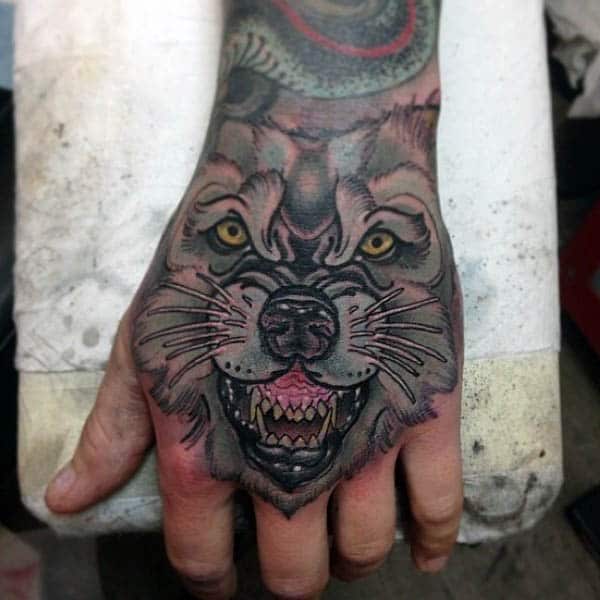 Roaring Realistic Animal Neo Traditional Tattoo Guys Hands