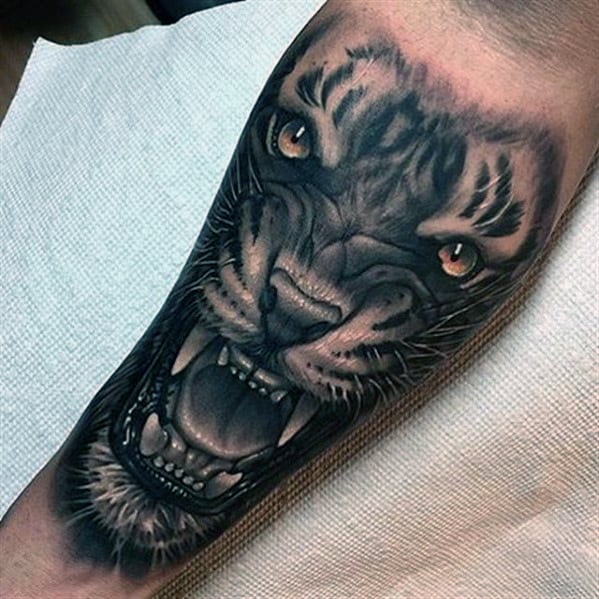 Roaring Tiger Mens 3d Forearm Tattoo