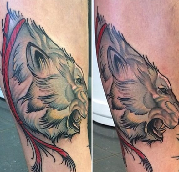 Roaring White Polar Bear Mens Leg Tattoos