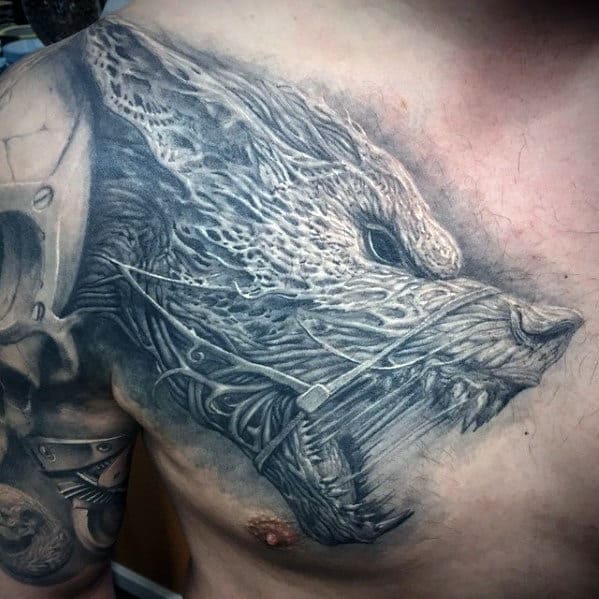 Roaring Wolf Guys 3d Upper Chest Tattoo Designs
