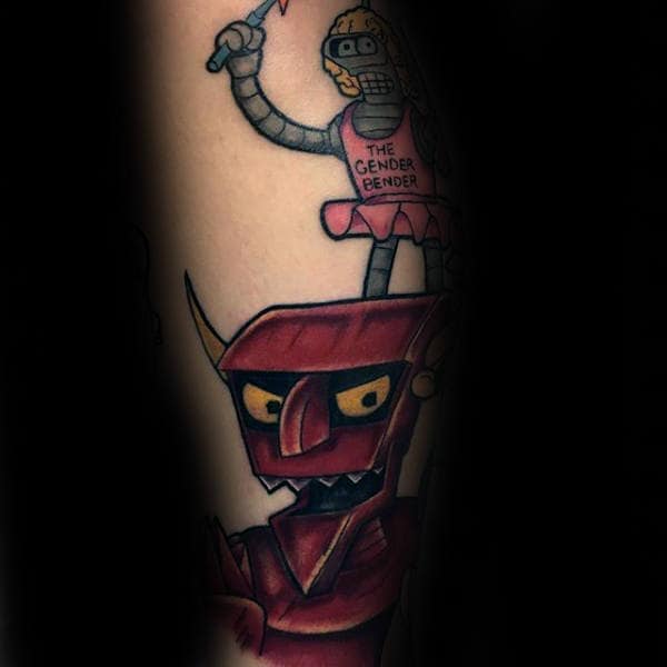 Robot Devil With Bender Futurama Tattoos For Males