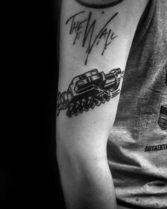 Robot Handshake Pink Floyd Male Tattoo On Arm