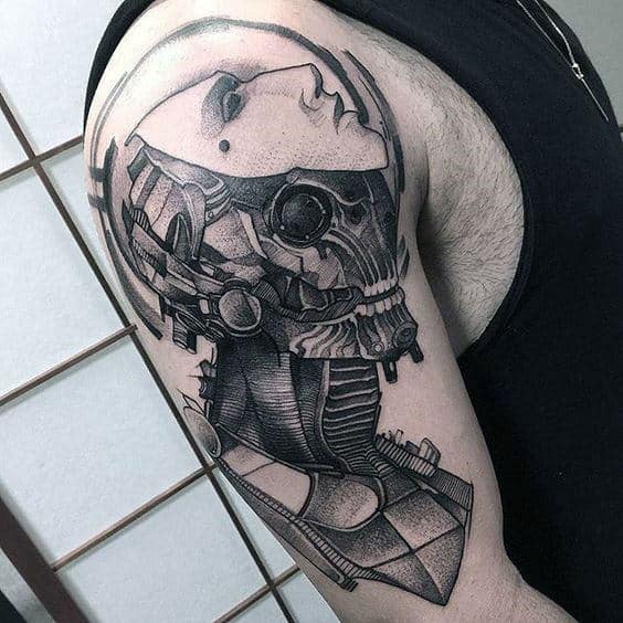 Robot Pointillism Mens Arm Tattoos
