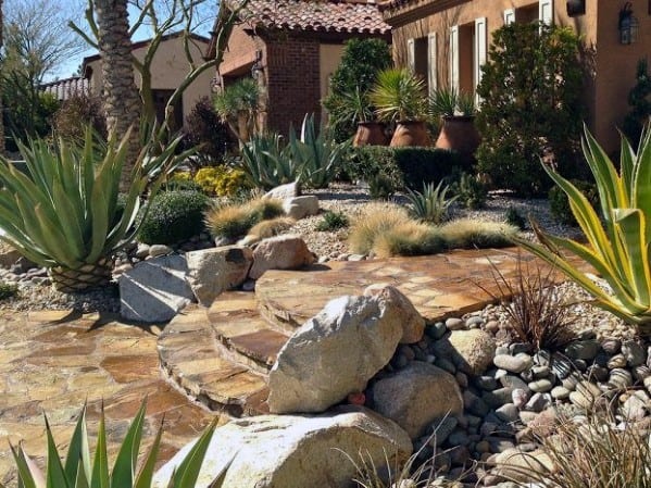 desert landscape front yard stone pathway 