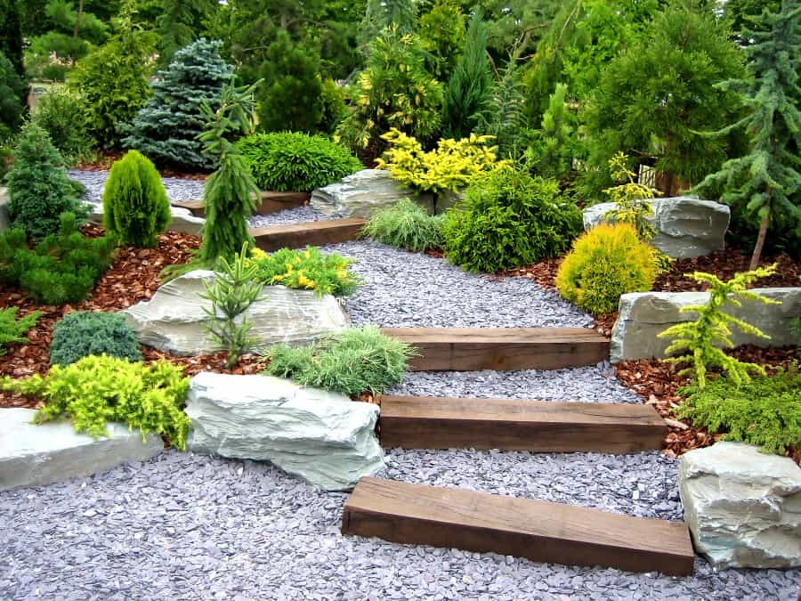 pebble-filled garden stairs  