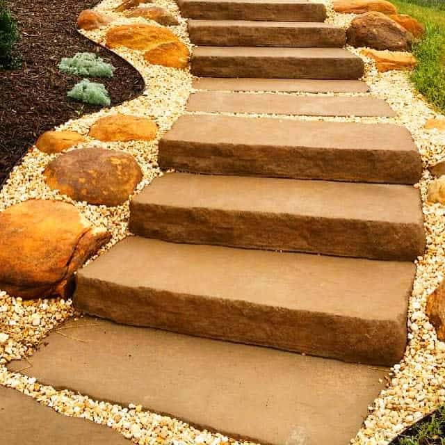 stone pathway white pebbles backyard