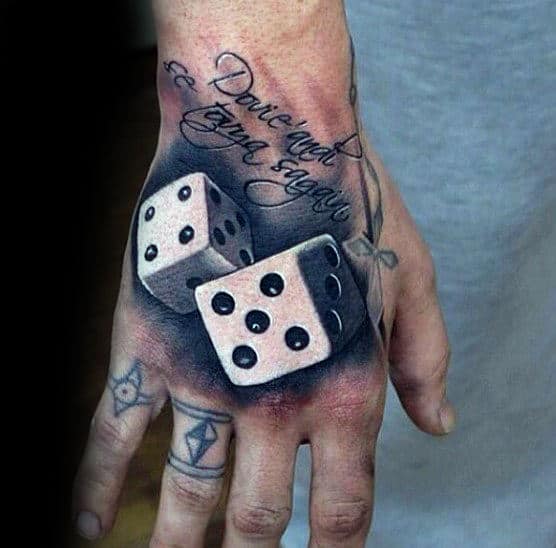 Rolling Dice Male 3d Hand Tattoo