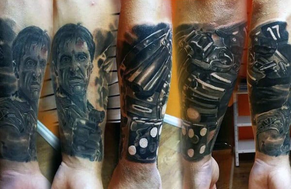 Rolling Dice Scarface Mens Forearm Sleeve Tattoo Ideas
