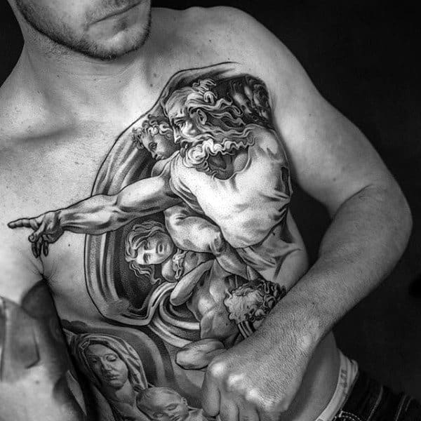 Roman Catholic Guys Religious Themed Virgin Mary Chest Tattoos