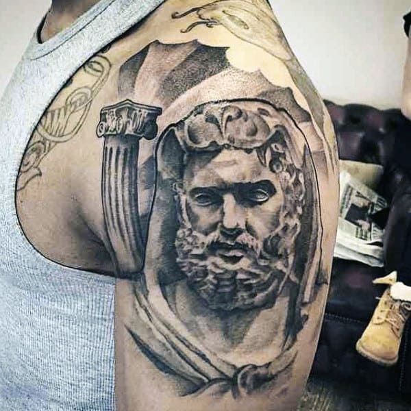 Roman Guys Hercules Upper Arm Tattoo Design Inspiration