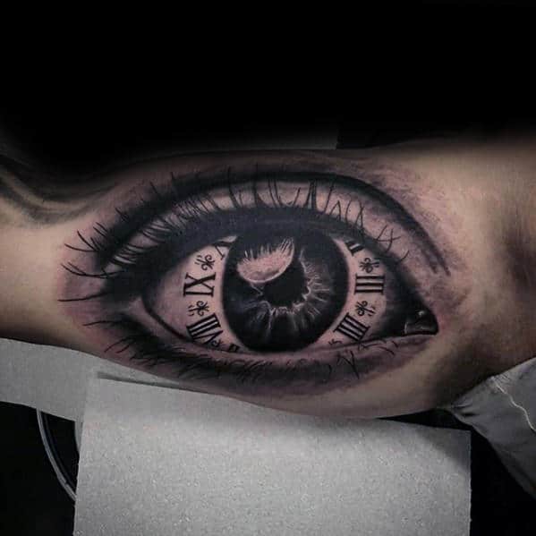 Roman Numeral Clock Eye Mens Realistic Inner Arm Tattoos