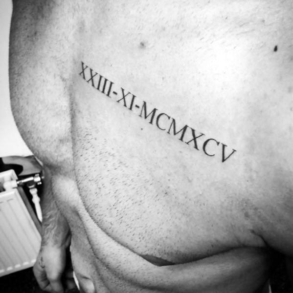 Roman Numerals Mens Chest Simple Tattoo Ideas