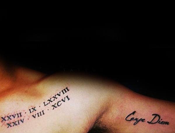 Roman Numerals With Carpe Diem Mens Arm Tattoo
