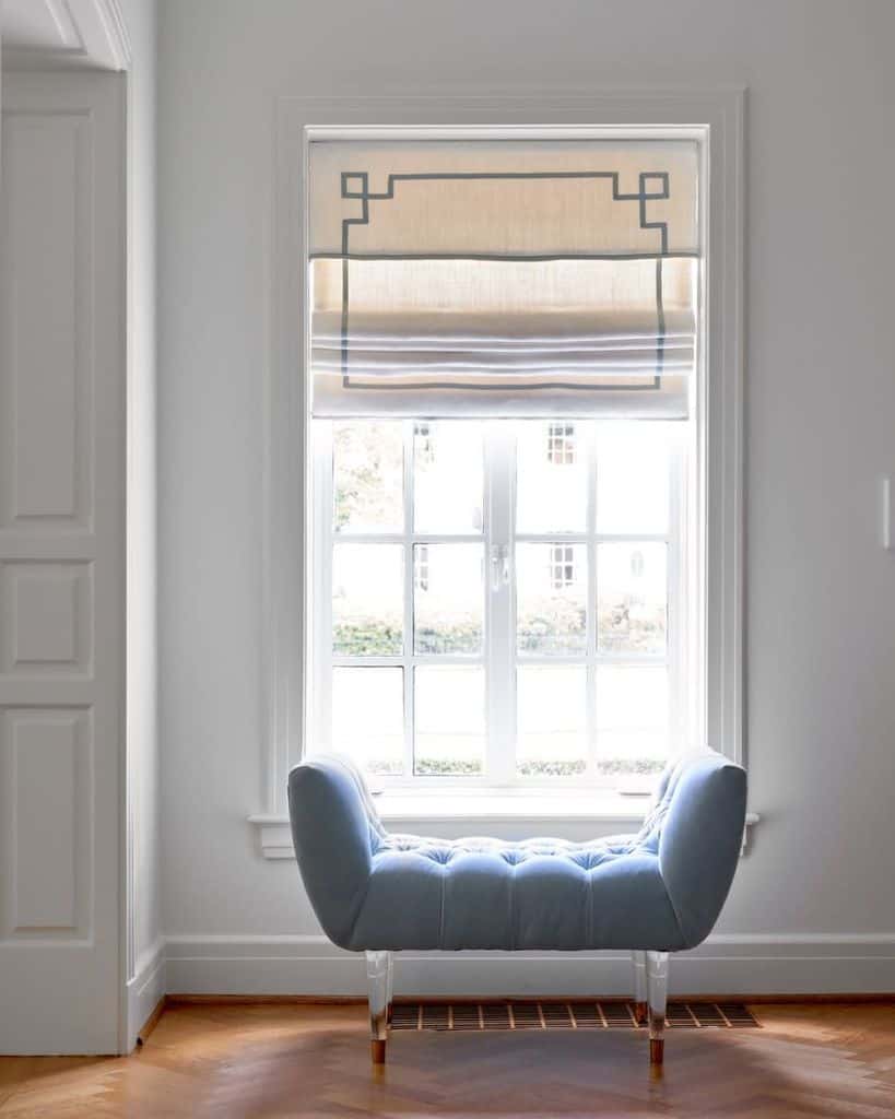 roman shade pattern curtain blue ottoman 