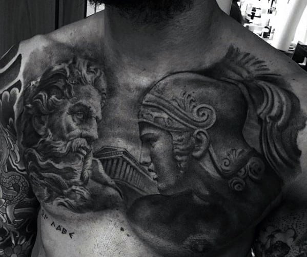 Roman Statue Chest Tattoo Ideas For Gentlemen