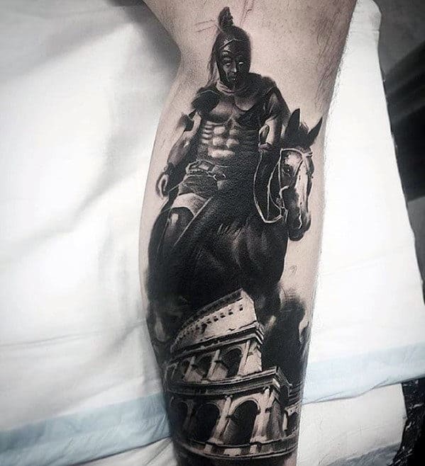 Roman Warrior On Horse Guys Different Leg Tattoo