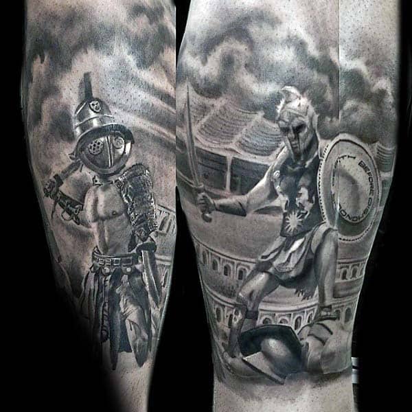 Roman Warriors Extreme Guys Shaded Realistic Leg Sleeve Tattoos