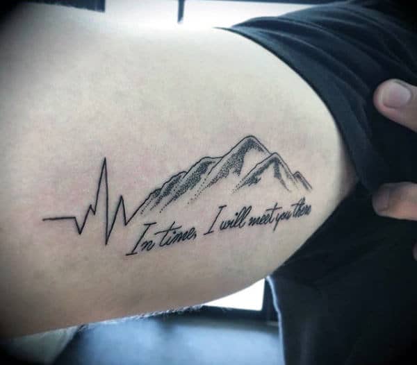 Romantic Heartbeat Across Mountains Tattoo Mens Forearms