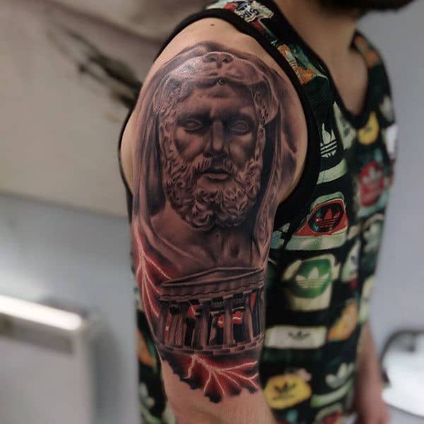 Rome Mens Lightning Bolts Hercules Half Sleeve Tattoos