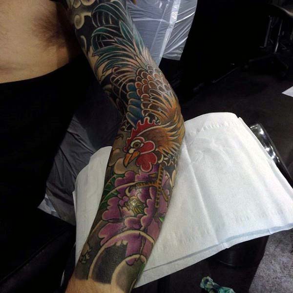 Rooster Tattoo For Men Neo Traditional Style Full Sleeve Creative And Modern
