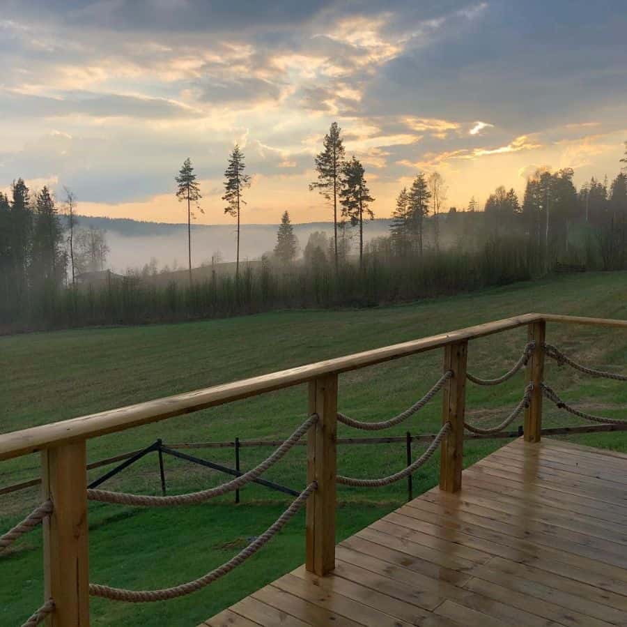 wood deck with rope railing