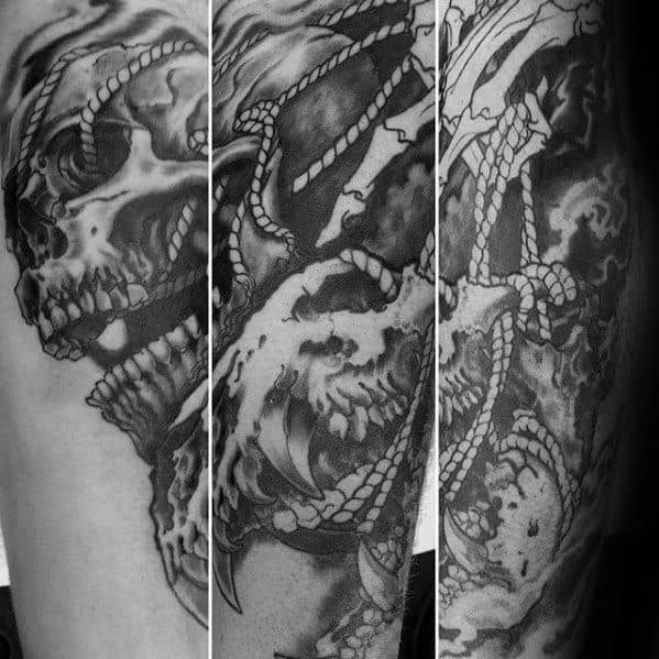 Rope With Lion Skull Male Forearm Tattoos