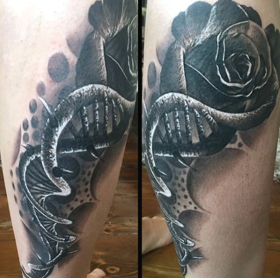 Rose And Dna Strand Science Tattoo For Men In 3d