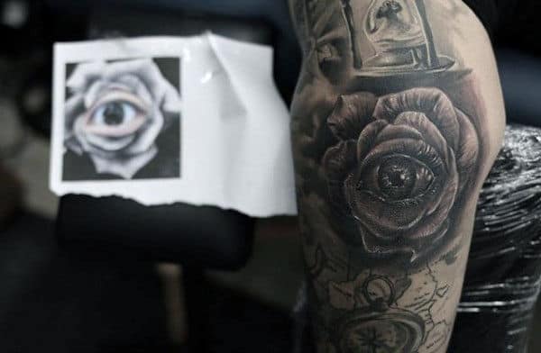 Rose Eye Elbow Tattoo Artwork For Males