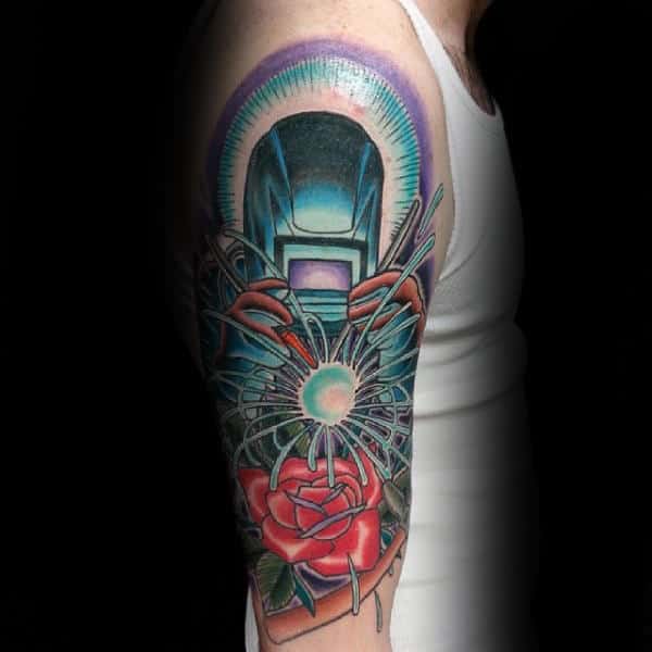 Rose Flower Mens Welding Upper Arm Tattoos