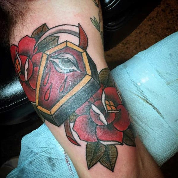 Rose Flower Neo Traditional Coffin Male Tattos