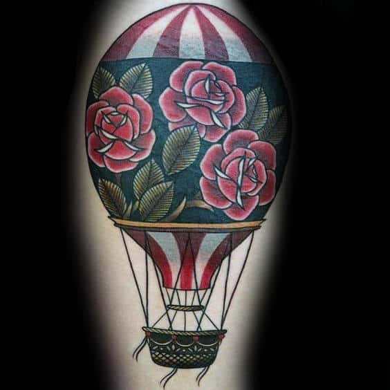 Rose Flower Old School Hot Air Balloon Tattoos For Guys Arms