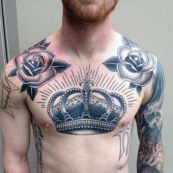 Rose Flower Old School Mens Collar Bone Tattoo Design Inspiration