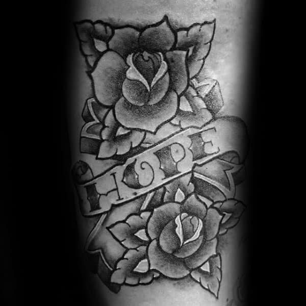 Rose Flowers Sailor Jerry Mens Forearm Hope Banner Tattoos