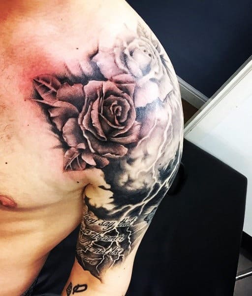 Rose Lightning Bolts Tattoo For Males