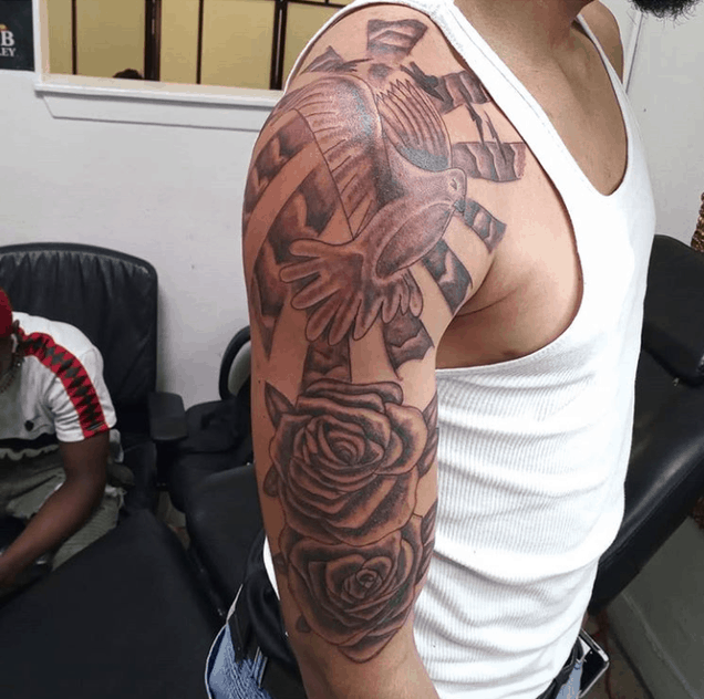 rose shoulder tattoo fail